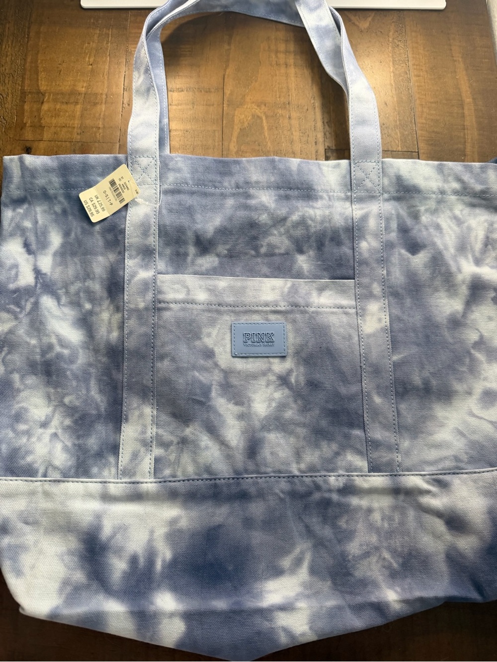 PINK Blue White Tie Dye Tote Bag Zip Closure Logo Double Handles Inner Pockets